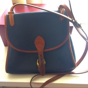Vtg Dooney & Bourke AWL bucket bag, blue/brown
